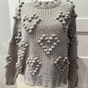 Elan Gray Textured Heart Sweater